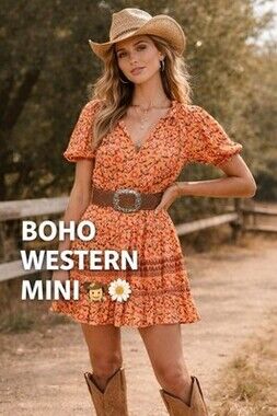 LUSANA Lusana orange floral mini dress 🌼🤠 boho western vibes Tiered